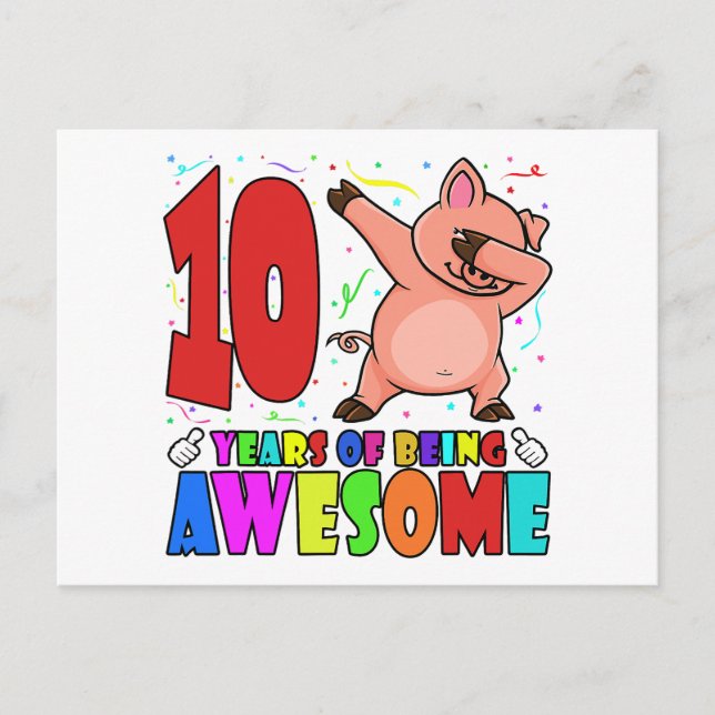 10-årsfest för Dabbing Gris - 10 år gammal tjej Vykort (Framsida)