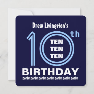 10-årsfest Modernt blå nyans B451B Inbjudningar