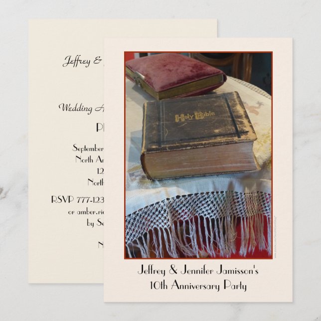 10-årsfestinbjudan Vintage Bibel Inbjudningar (Fram/baksida)
