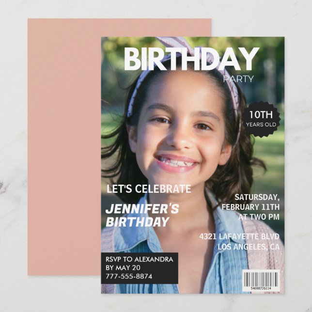 10-årsinbjudningar Flickmagasinomslag Inbjudningar (Fram/baksida)