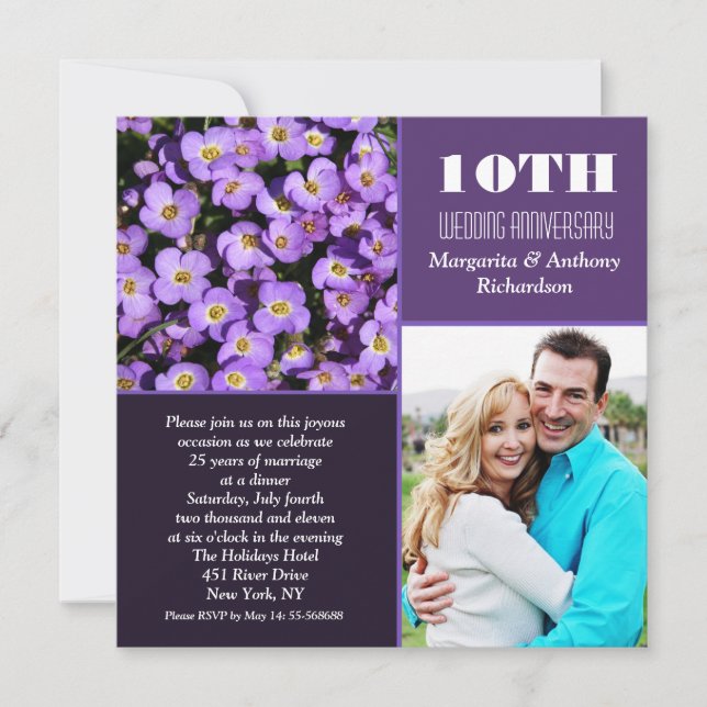 10-årsjubileum blommigt moderna fotoinbjudningar inbjudningar (Framsida)