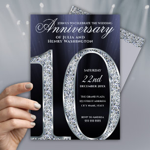 10-årsjubileum Diamant Silver Mörkblå År Inbjudningar