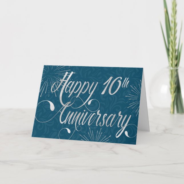 10-årsjubileum för anställda - Swirly Text - Blue Kort (Framsida)