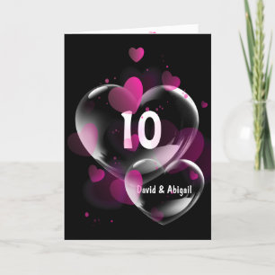 10-årsjubileum Heart Bubbles on Black Kort