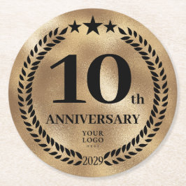 10-årsjubileum Logotyp Guld Underlägg Papper Rund