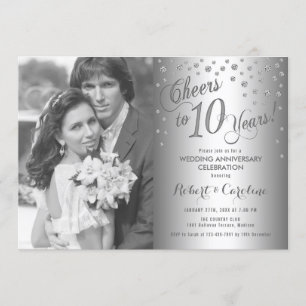 10-årsjubileum med foto - diamant silver inbjudningar