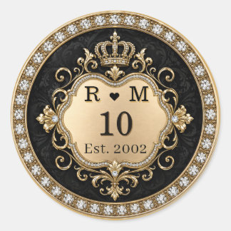 10-årsjubileum Monogram Guld Försegling Runt Klistermärke