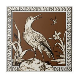 #10 av 12 Repro 1880s Minton Mocha Bird Series Kakelplatta