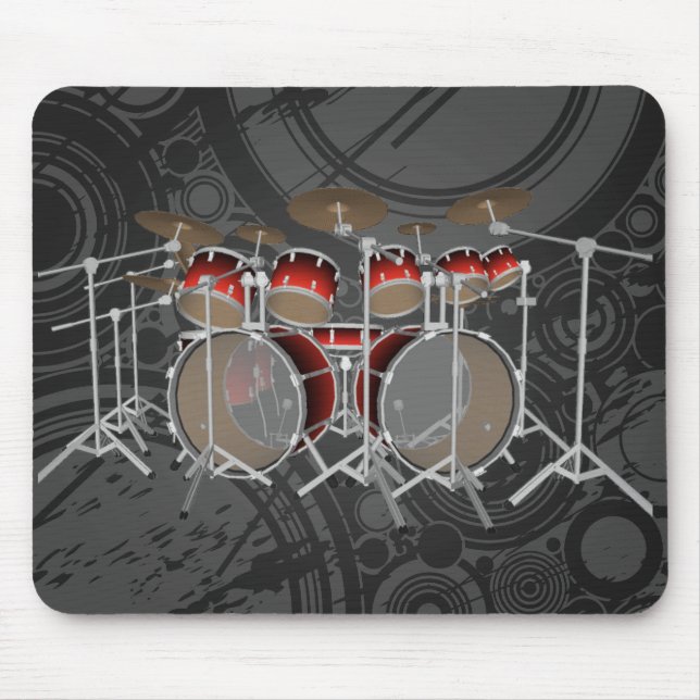 10 Biet trumsats: Röd övertoning: Drums Mousepad Musmatta (Framsidan)