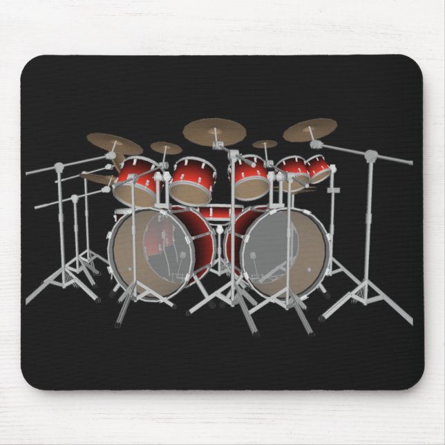 10 Biet trumsats: Röd uppsättning: Drums Mousepad Musmatta (Framsidan)