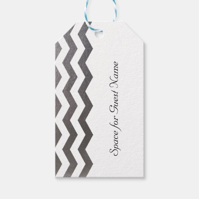 10 Bilingual Chic Silver Chevron Guest Namn bricka Presentetikett (Framsidan)