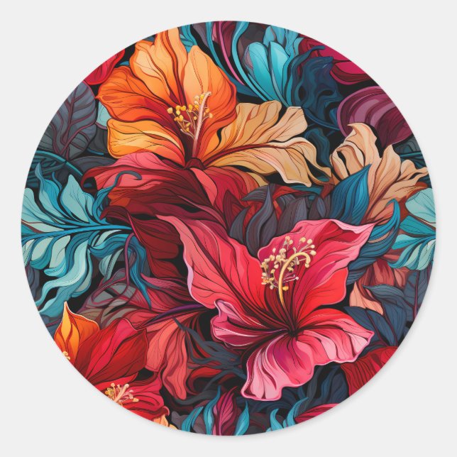 #10-Blommönster Runt Klistermärke (Framsida)