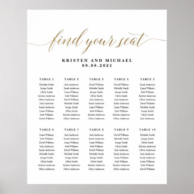 10 Bord 100 gäster hittar ditt platsschema Poster (Framsidan)