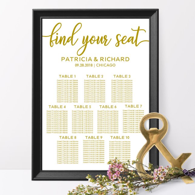 10 Bord Bröllop-sätesdiagram Guld-kalligrafi Poster (Skapare uppladdad)