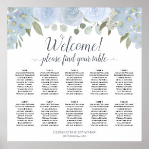 10 Bord Dusty Blue Boho Bröllop Sittdiagram Poster