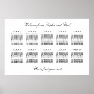 10 Bord Elegant Minimalistisk Placeringsplan Poster