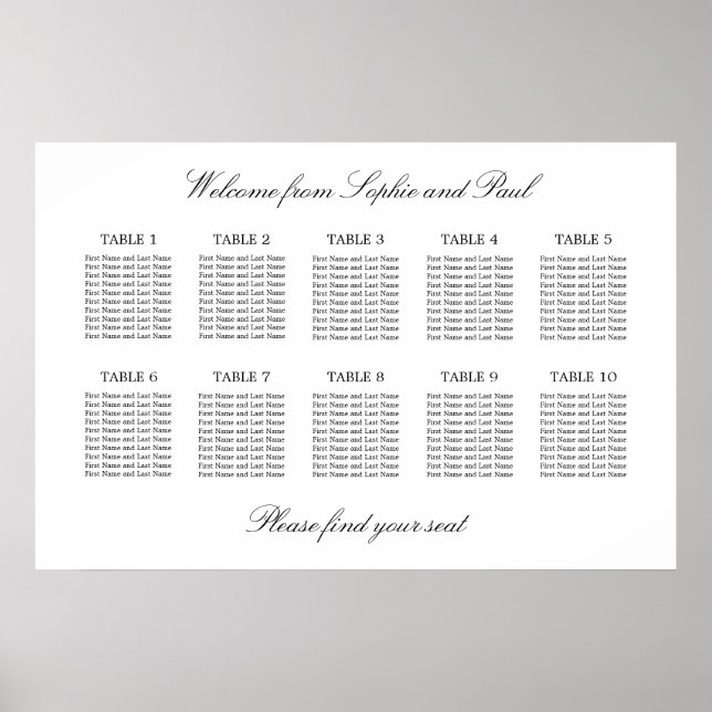 10 Bord Elegant Minimalistisk Placeringsplan Poster (Framsidan)