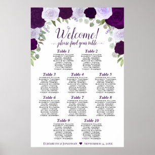 10 Bord Lila Boho Rosor Vertikal Placeringsplan Poster