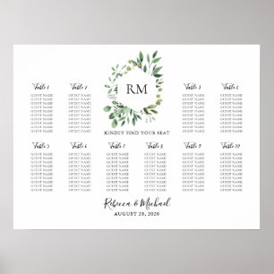 10 Bord monogram Bröllop-gästdiagram Poster