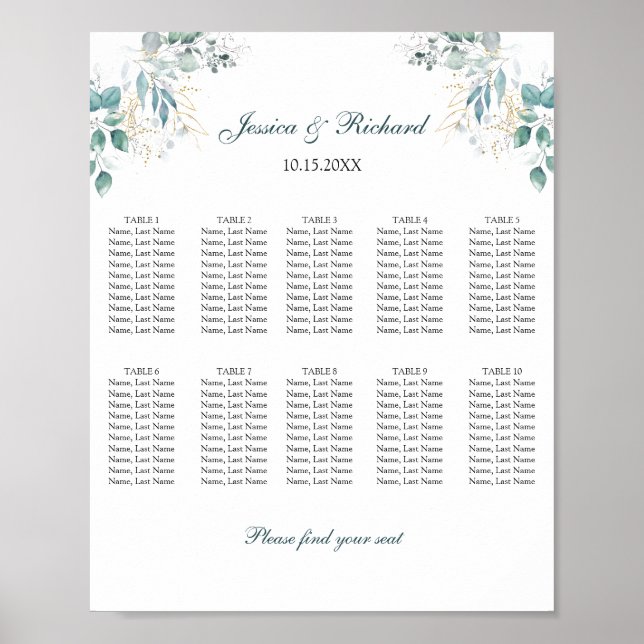 10 Bordsplatsschema Affischskylt Poster (Framsidan)