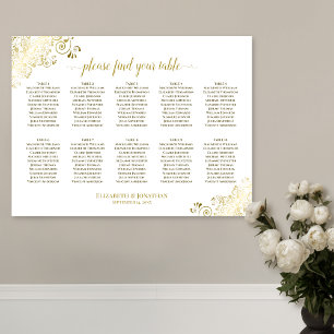 10 Bröllop-sätesdiagram, vita och Guld Poster