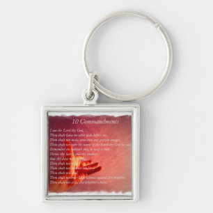 10 Commandments Keychain Fyrkantig Silverfärgad Nyckelring