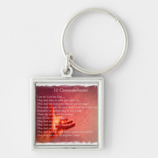 10 Commandments Keychain Fyrkantig Silverfärgad Nyckelring (Framsidan)