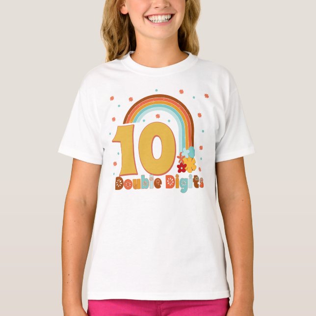 10 Dubblor Siffror Birthday Girl Groovy Party T-Sh T Shirt (Framsida)