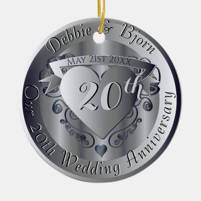 10:e,20:e,25:e,70:e Medallion Bröllop-årsdagen Julgransprydnad Keramik (Framsidan)