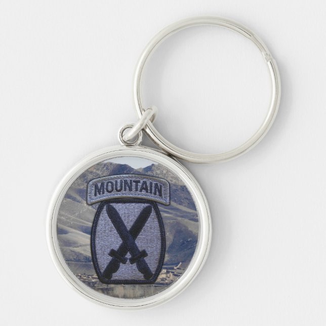 10:e bergsdelningskedjan Vets Patch Keychain Rund Silverfärgad Nyckelring (Framsidan)