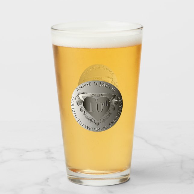 10:e Bröllop-årsdagen Dubbelton medallion-bild Glaskopp (Framsida fylld)