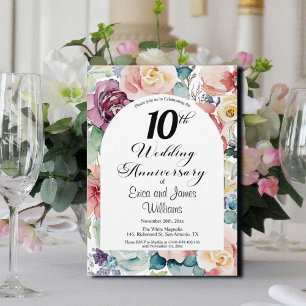 10:e Bröllop-årsdagen Elegant Script-Blommigt Inbjudningar