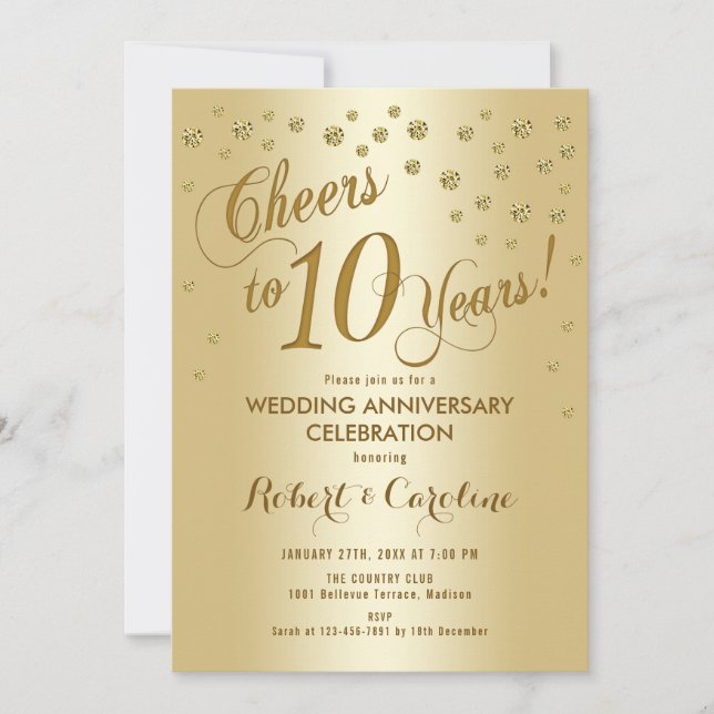 10:e Bröllop-årsdagen för inbjudan till Guld (Framsida)