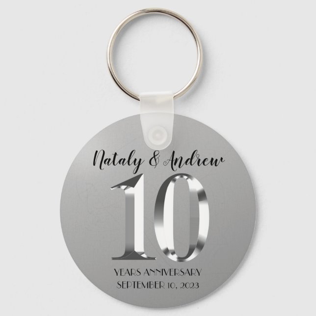 10:e Bröllop-årsdagen för Metallic Silver Nyckelring (Framsida)