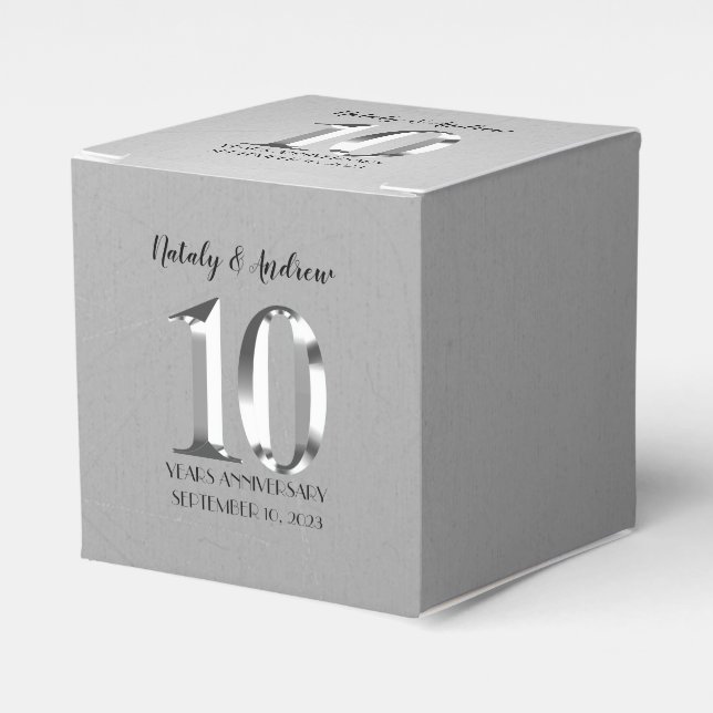 10:e Bröllop-årsdagen för Metallic Silver Presentaskar (Framsidan Sidan)