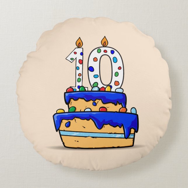 10:e födelsedag, 10 på sötblåkummel rund kudde (Framsidan)