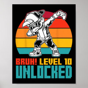 10:e födelsedag Dabbing Boy Bruh Level 10 Year Old Poster