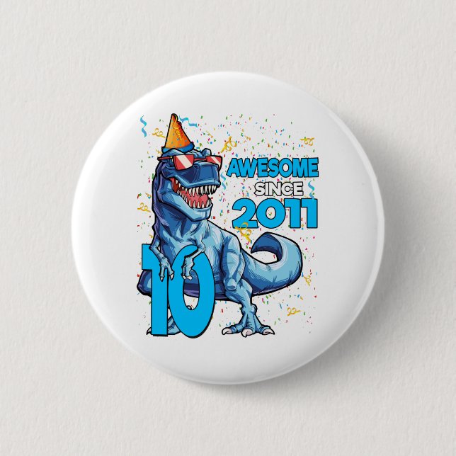 10:e födelsedag Dinosaur 10-åriga pojkbarn Knapp (Framsida)