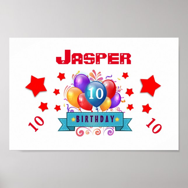 10:e födelsedag Festive Colorful Balloons V10FZ Poster (Framsidan)