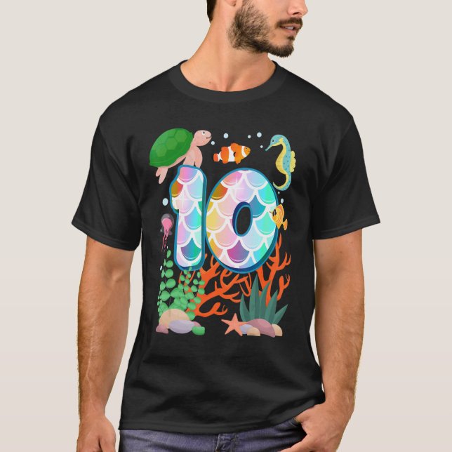 10:e födelsedag Fisk Tetra Aquarium Undervattensfö T Shirt (Framsida)