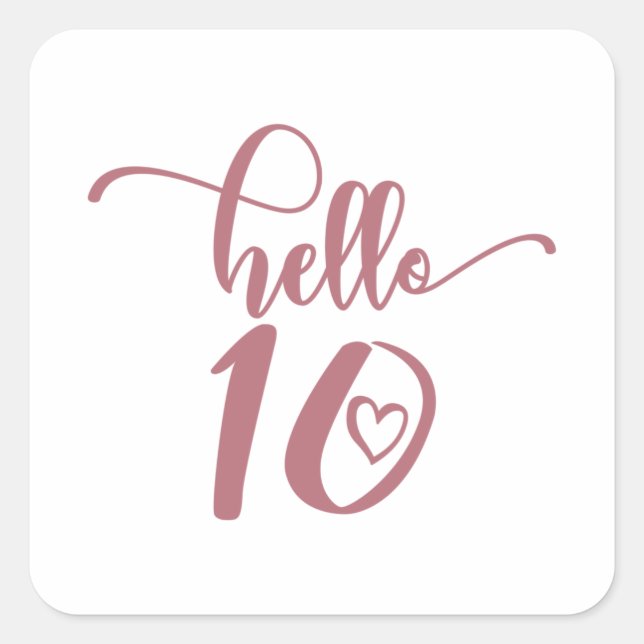 10:e födelsedag Flickor Hej tio Cute 10 år gammal Fyrkantigt Klistermärke (Framsida)