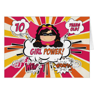 10:e födelsedag Flickor Toppen Kids Rosa Tecknad B Hälsningskort