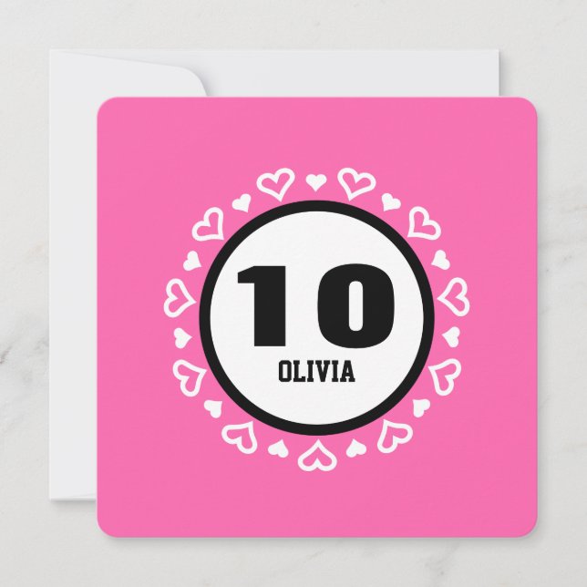 10:e födelsedag för HJÄRTAT Ram ROSA P29C Inbjudningar (Framsida)