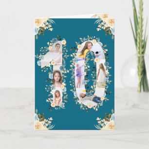 10:e födelsedag Fotokollage Gult Flower Teal Kort
