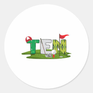 10:e födelsedag Golf-tema 10 år gammal barnsport P Runt Klistermärke