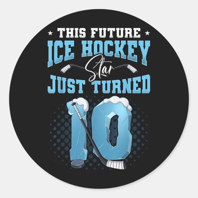10:e födelsedag Ice Hockey Runt Klistermärke (Framsida)