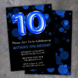 10:e födelsedag: Kids Blue Boy Party Inbjudningar<br><div class="desc">10-årsballonger Barn blå party 10:e födelsedagsfest inbjudan för en 10-årig pojke med modernt skript och roligt blå folie ballonger.</div>