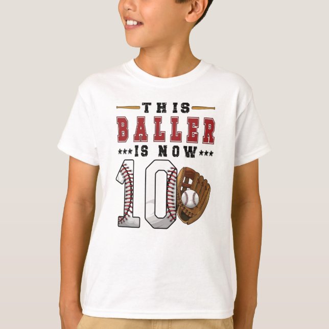 10:e födelsedag med Baseball Player 10-årig pojke T Shirt (Framsida)