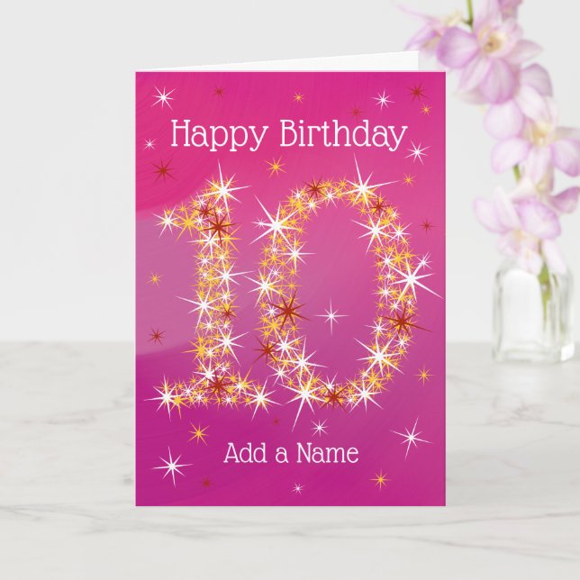 10:e födelsedag - nummer 10 stjärnor - Rosa - 10 å Kort (Orkide)