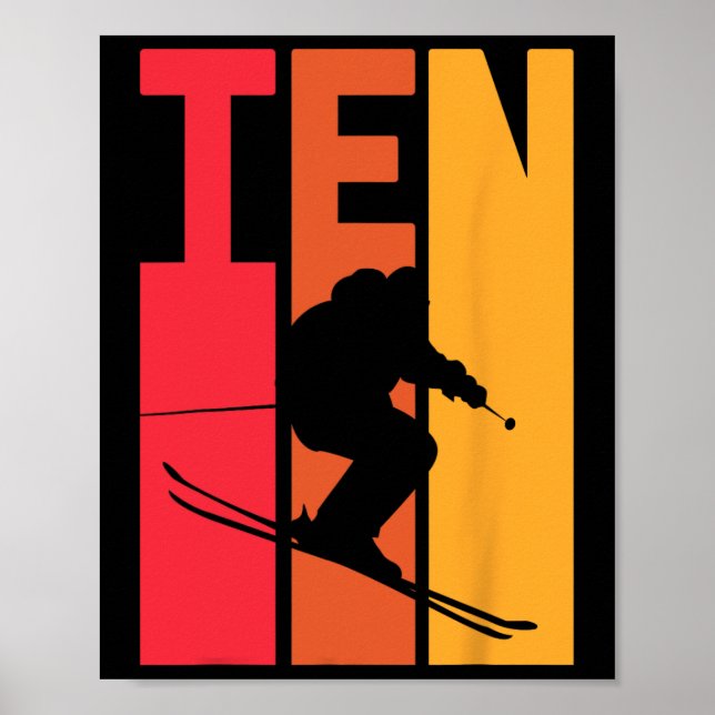 10:e födelsedag Retro Ski Älskare Skier 10 år O Poster (Framsidan)